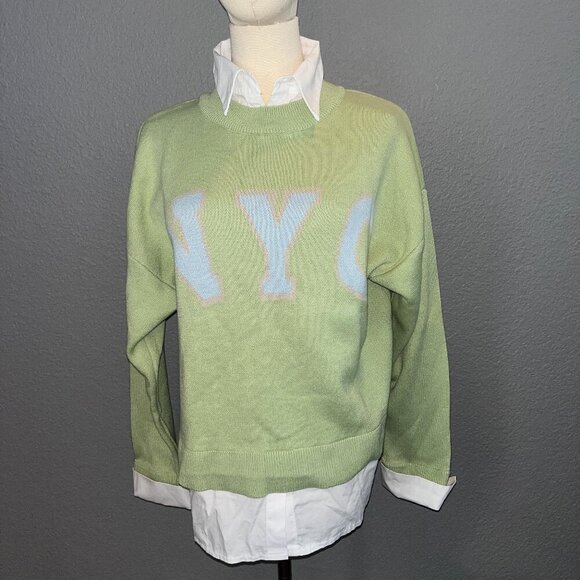 ANTHROPOLOGIE MAEVE NYC Graphic Twofer Sweater NEW WITH TAGS  Oversized - XS - Picture 2 of 14